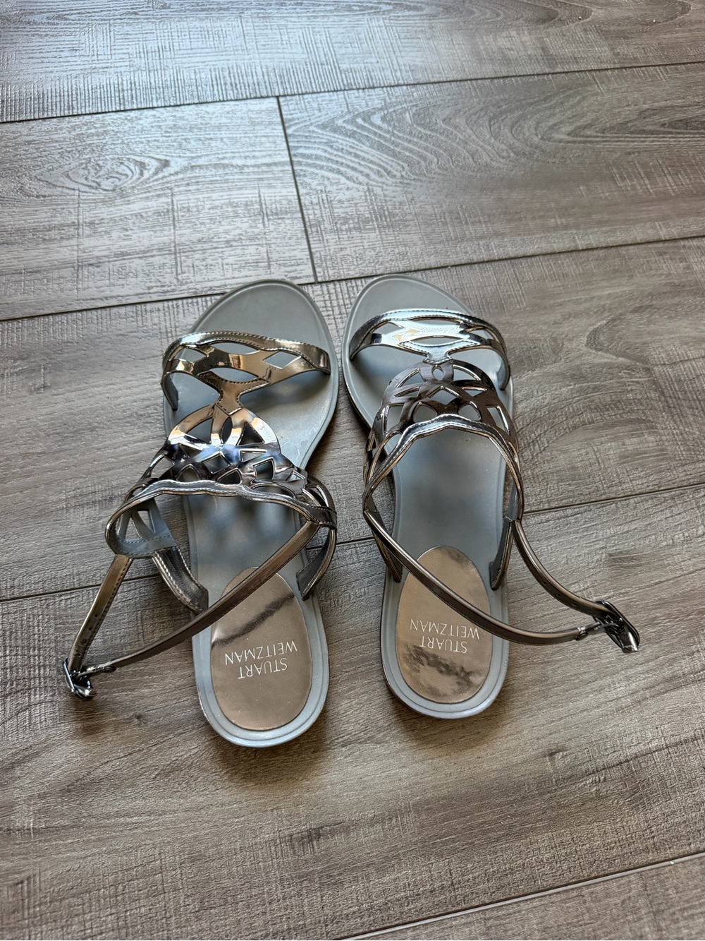 Stuart Weitzman Metallic Silver Strappy Sandals